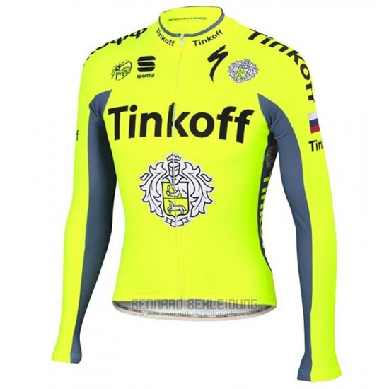 2016 Fahrradbekleidung Tinkoff Grun und Grau Trikot Langarm und Tragerhose